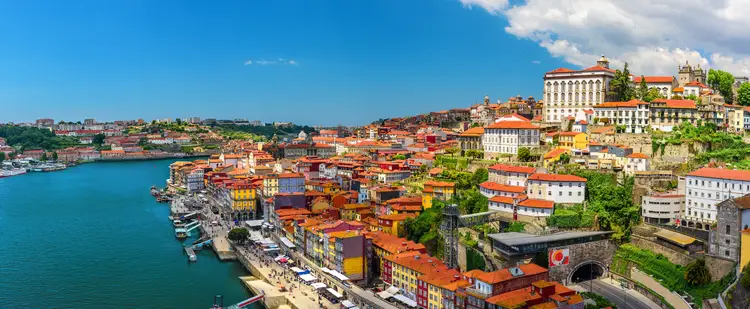 Porto, Portugal panoramic view of old town Oporto from Dom Luis bridge on the Douro River