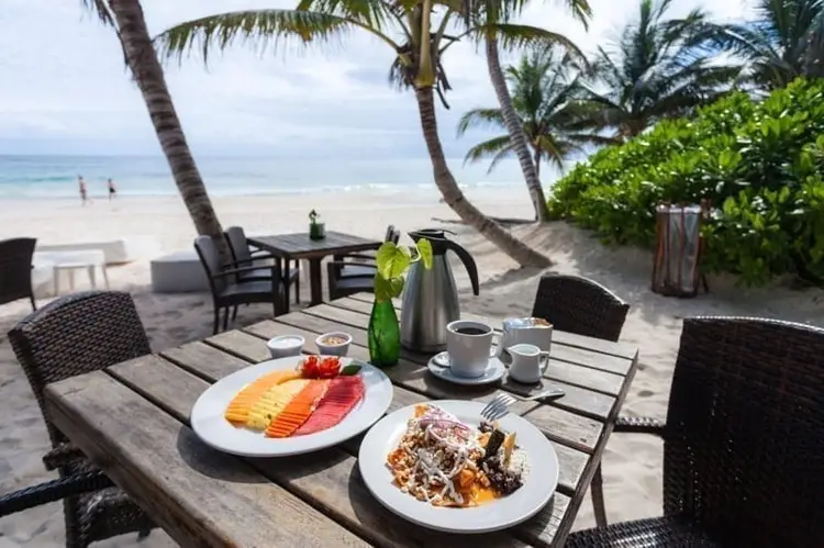 Breakfast on the beach at Ziggy's Restaurant, Tulum, Quintana Roo, Mexico