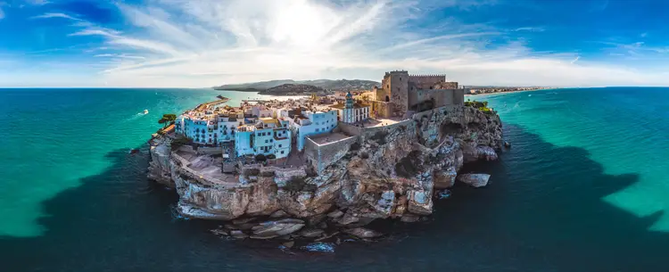 Peniscola,Valencia, Spain. Panoramic drone arial view Summer in spain. spain visa