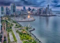 Aerial view of Avenida Balboa, a main road in Panama City, Panama