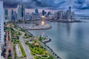 Aerial view of Avenida Balboa, a main road in Panama City, Panama