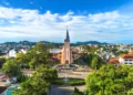 Aerial view of Chicken church in Da Lat city, Vietnam.