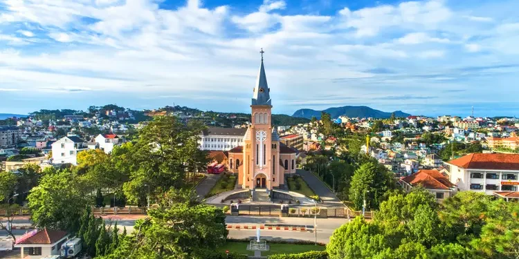 Aerial view of Chicken church in Da Lat city, Vietnam.