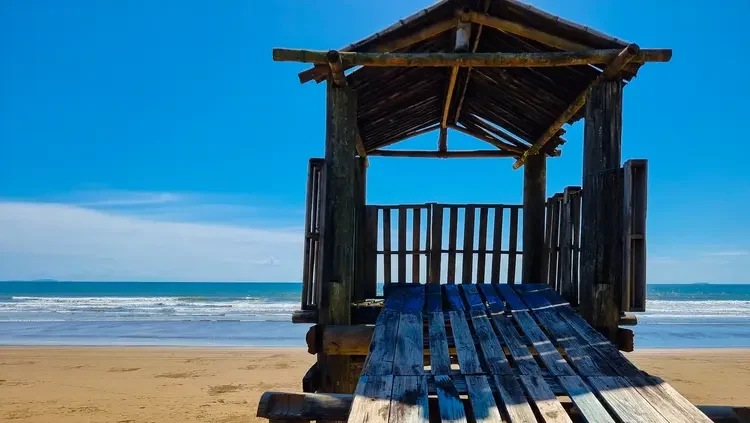 Panama, Las Lajas, walkway to the old wooden baywatch