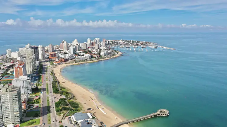 Wonderful panoramic view of Punta del Este main avenue and the seaside in Maldonado State, live in uruguay