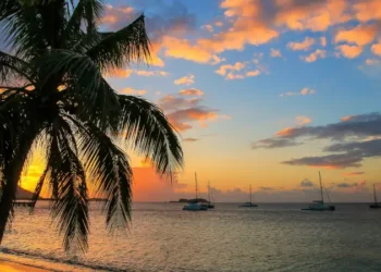 Sunset over Hillsborough Bay, Carriacou Island, Grenada.
