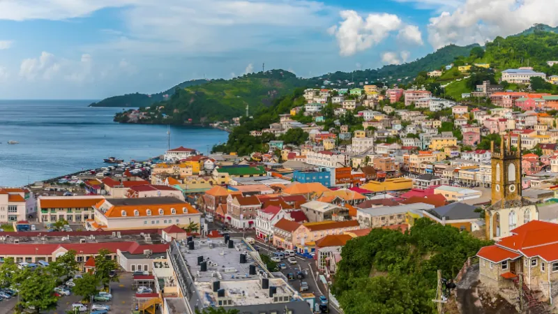 A view over St Georges from the Fort above the town in Grenada