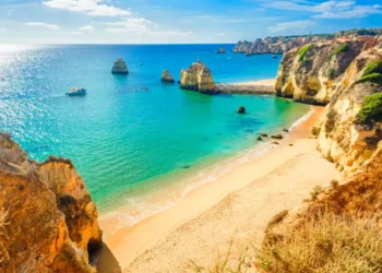 Beautiful sandy beach near Lagos in Panta da Piedade, Algarve, Portugal