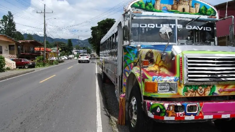 Colorful bus on the road between Boquete and David, Panama.
