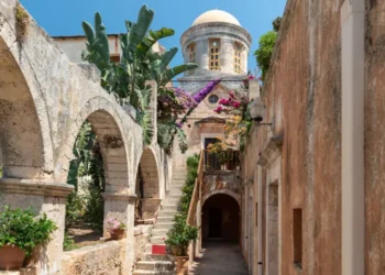 Building of Aghia Triada monastery, located near Chania town, Crete