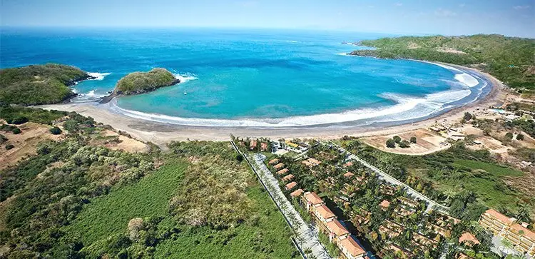 aerial view of the horseshoe shaped beach in Venao