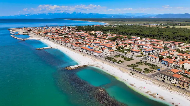 Amazing aerial view of an italian coastline. View of the Marina di Pisa