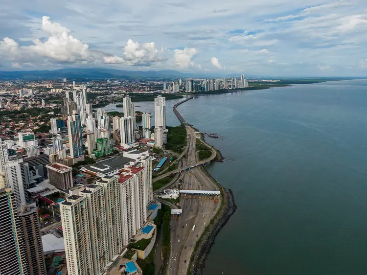 Beautiful aerial view of the Panama City Buildings Parks and marina. san francisco