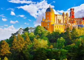 Palace of Pena in Sintra. Lisbon, Portugal. Famous landmark