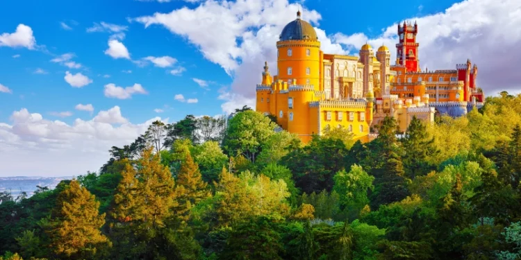 Palace of Pena in Sintra. Lisbon, Portugal. Famous landmark