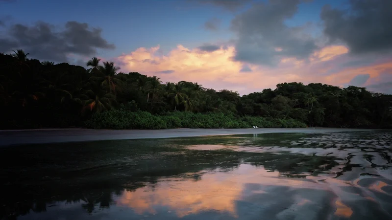 Beach sunset on Isla Palenque in Panama, Boca Chica