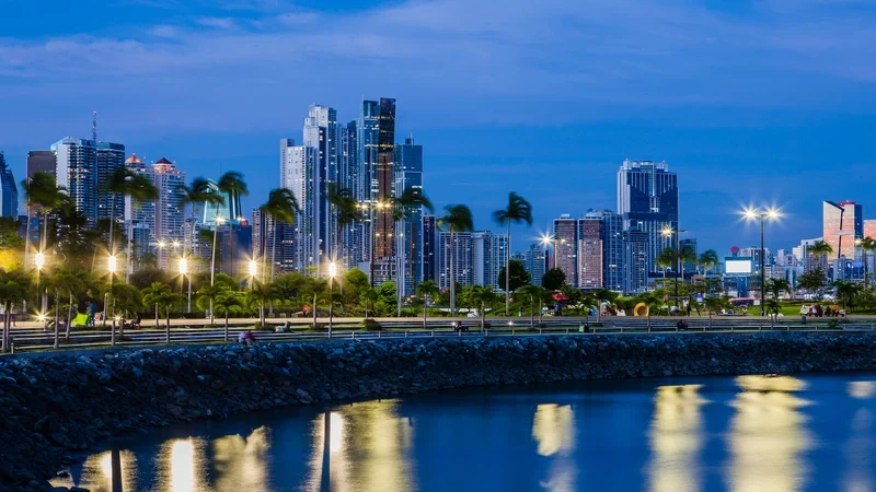 Skyline of Panama City at blue hour. climate in panama