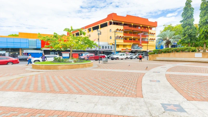 Gardens and pedestrian square, named after Miguel de Cervantes, in the historic center David, Panama. david