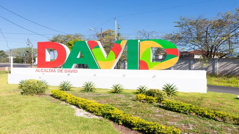 A welcome sign at the entrance of the city of David, Panama, welcomes visitors by the city hall. david