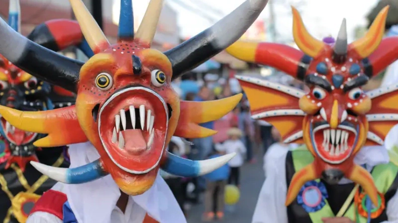 A group of colorful devils or diablicos sucios in panama herrera chitre