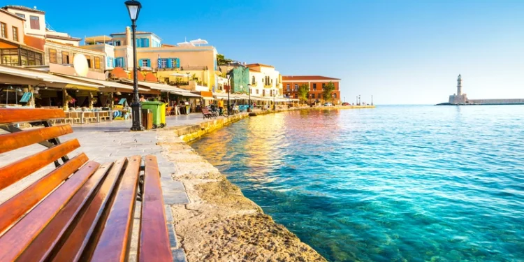 View of the old port of Chania, Crete Island, Greece.