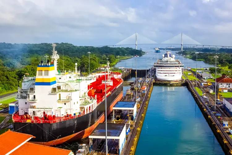 View of Panama Canal from cruise ship. economy in panama panama economy