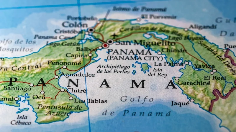 Close up of Panama iin a map. map of panama