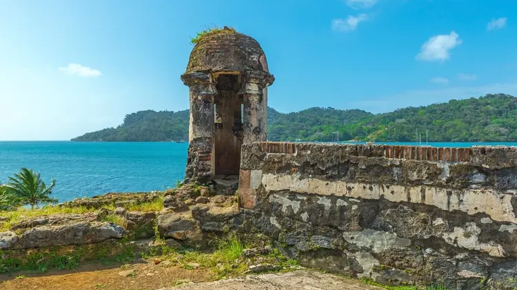 The Spanish fortress of Santiago built to protect the harbor of Portobelo against pirate incursions. Located in the city of Portobelo by the Caribbean Sea in Panama. travel in panama