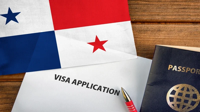 Visa application form, passport and flag of Panama. panama visa panama residency