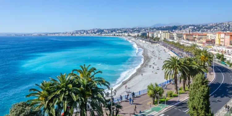 Nice visit card view on the bay of Angels, France