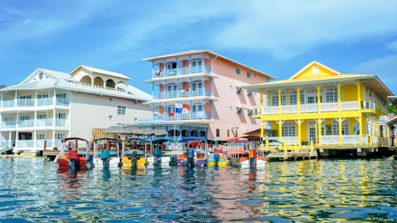 Houses of typical construction on the sea in Bocas del Toro, Panama