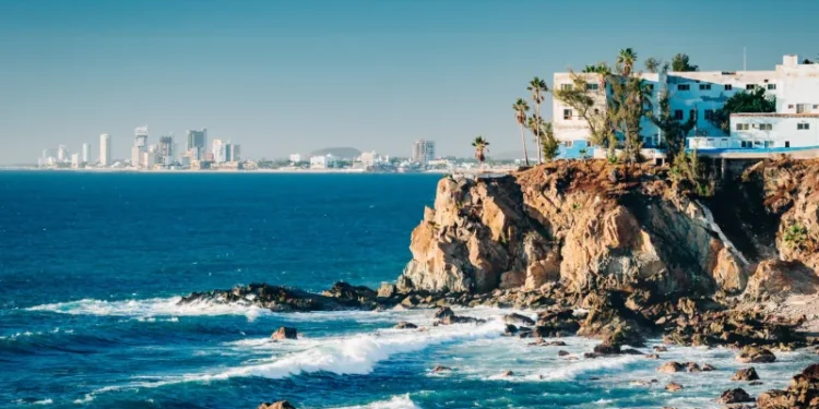 Five-mile Mazatlán boardwalk beside warm, swimmable Pacific beach