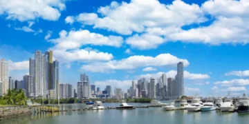 Panoramic view of skyline of Panama City downtown and financial center