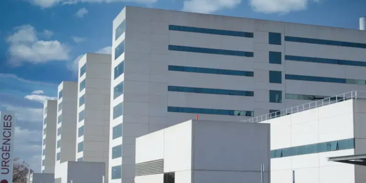Hospital la fe of valencia. general plan of the exterios of the entrance to a hospital in Europe