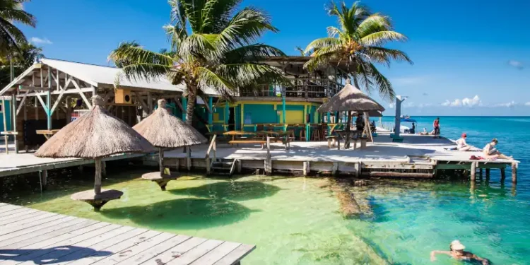 Beautiful caribbean sight with turquoise water in Caye Caulker, Belize