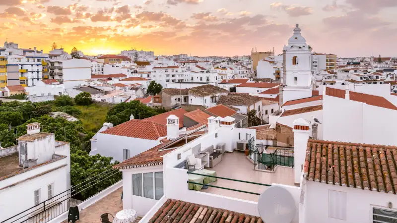 Sunrise ancient town centre of Lagos, Algarve, Portugal