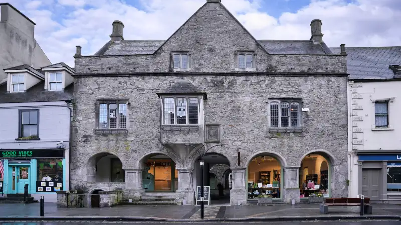 Historic Rothe House, built in the 1500s, on a main shopping street in Kilkenny, Ireland