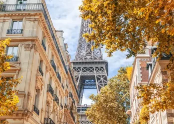 street view with the eiffel tower in the background