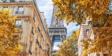 street view with the eiffel tower in the background