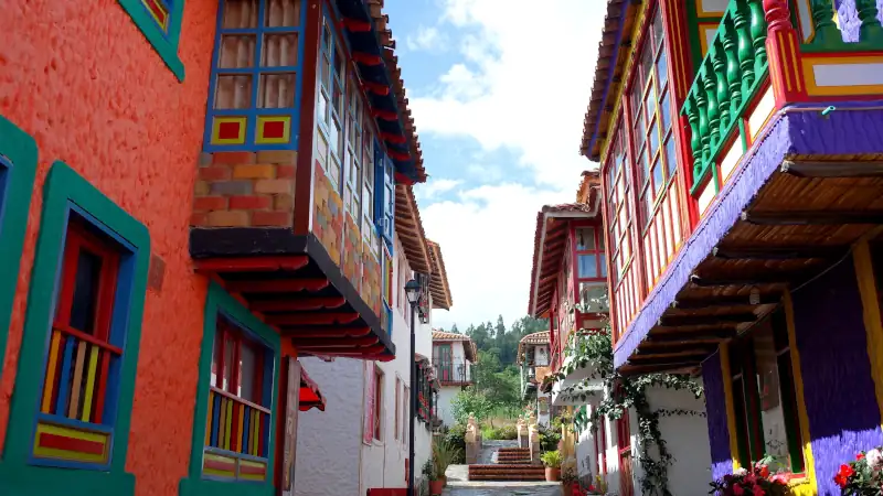 A pretty street in Pueblito Boyacense, every street represents a different village in the Colombian department of Boyaca