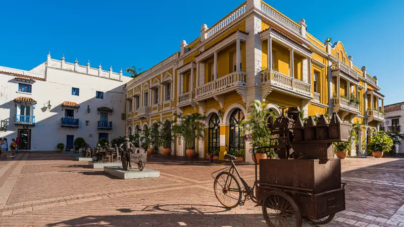 streets and buildings in old town Cartagena city in Colombia
