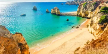 Beautiful sandy beach near Lagos in Panta da Piedade, Algarve, Portugal