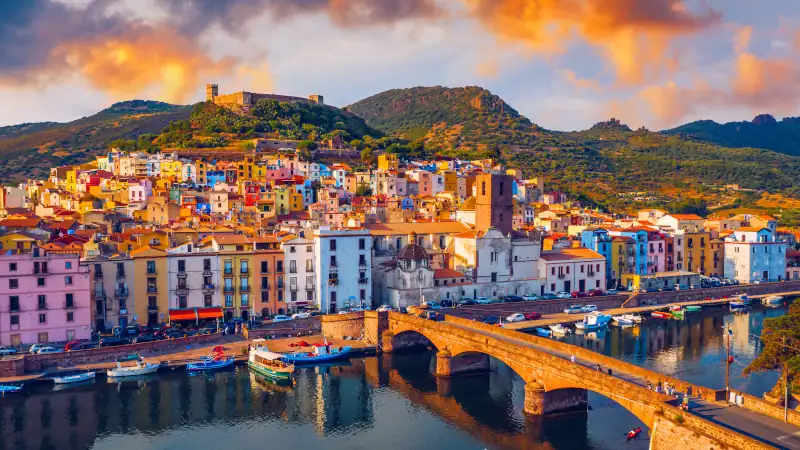 Beautiful view of Bosa town, Sardinia island, Italy.