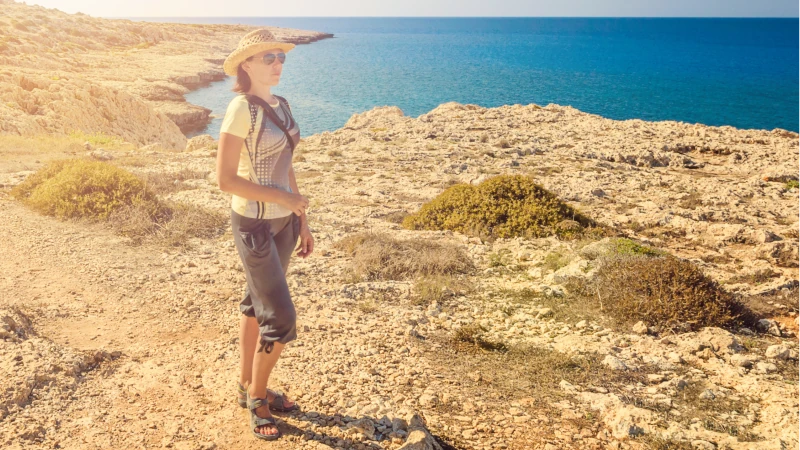 Young woman, Ayia Napa, Cape Greco peninsula, national forest park, Famagusta Cyprus