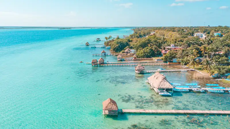 Aerial view of Bacalar Lagoon, near Cancun