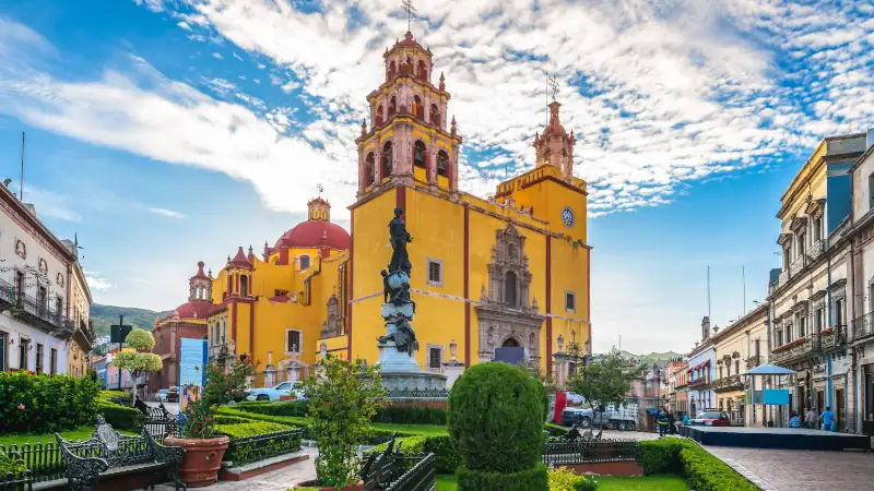 facade of guanajuato cateral in mexico