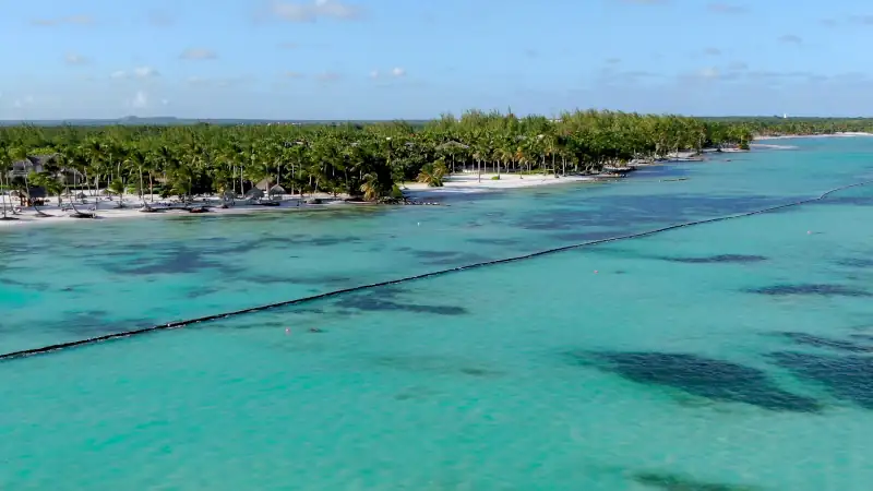 Caribbean beach and resort in Dominican Republic, aerial view of untouched nature and turquoise water, romantic holiday and tourist destination