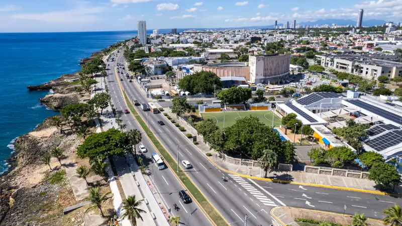 Beautiful aerial view of the city of Santo Domingo - Dominican Republic with is Parks, buildings, suburbs ,turquoise Caribbean ocean, parks and malecon