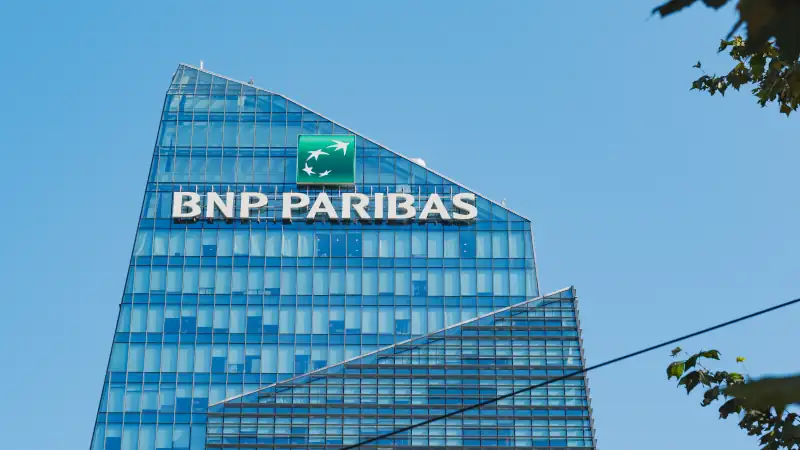 The logo of French bank BNP Paribas is seen outside a bank building