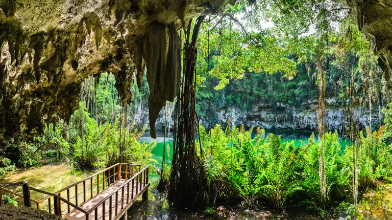 Los Zaramagullones Lake at los Tres Ojos national park in Santo Domingo Este, Dominican Republic